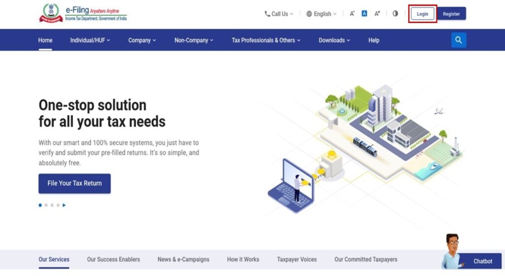 incometaxindiaefiling ITR home page