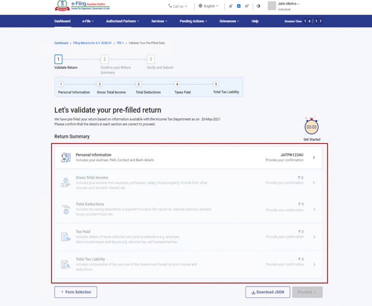 incometaxindiaefiling ITR personal data