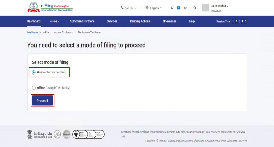 incometaxindiaefiling online income tax return option