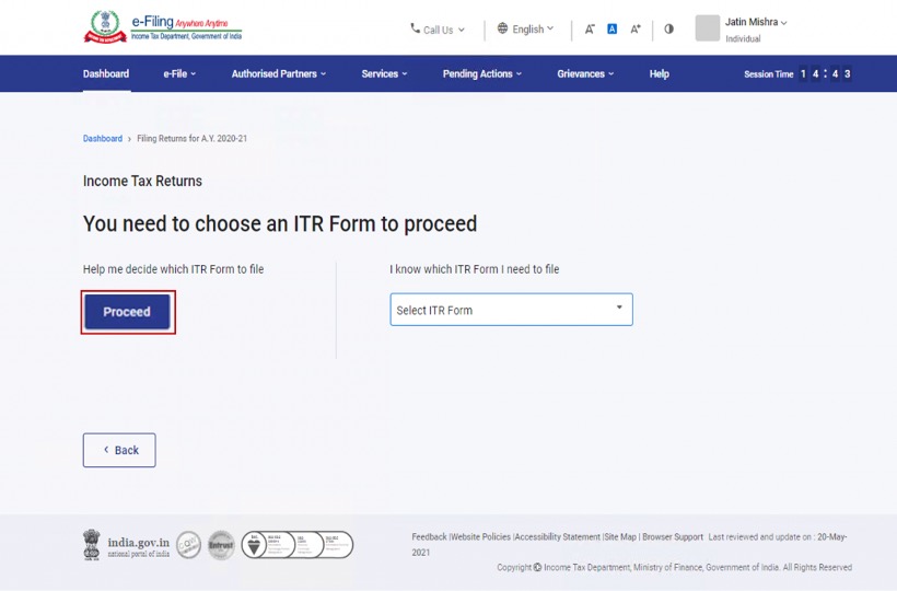 incometaxindiaefiling select your ITR form 1